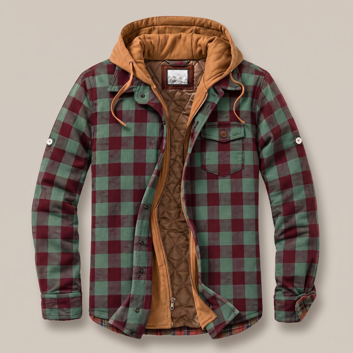 CORDED CHECK HOODED JACKET