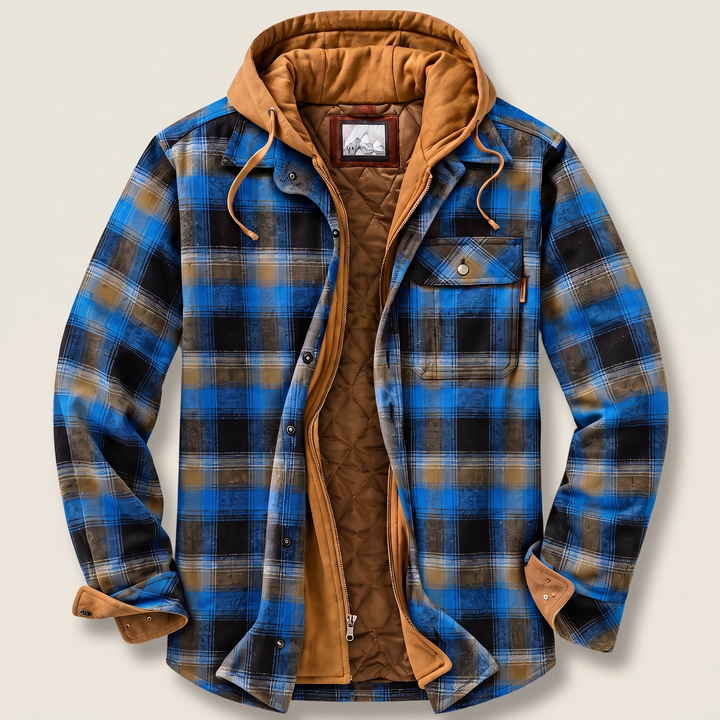 CORDED CHECK HOODED JACKET