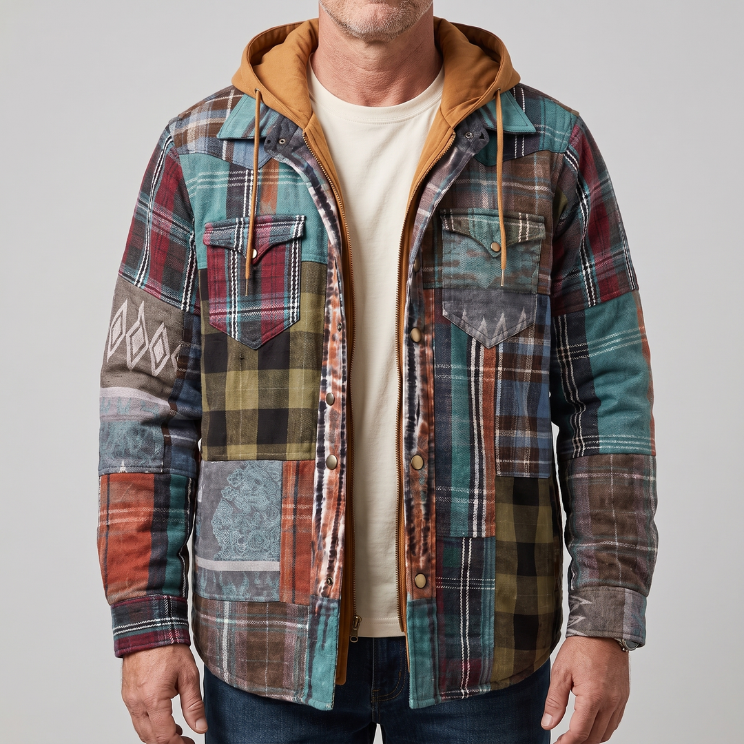 CORDED CHECK HOODED JACKET
