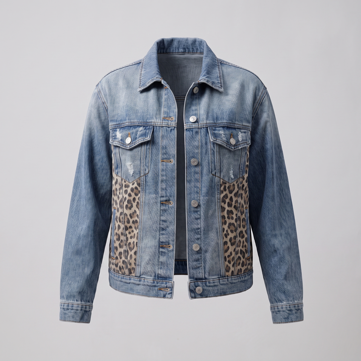 LEOPARD PANEL DENIM JACKET