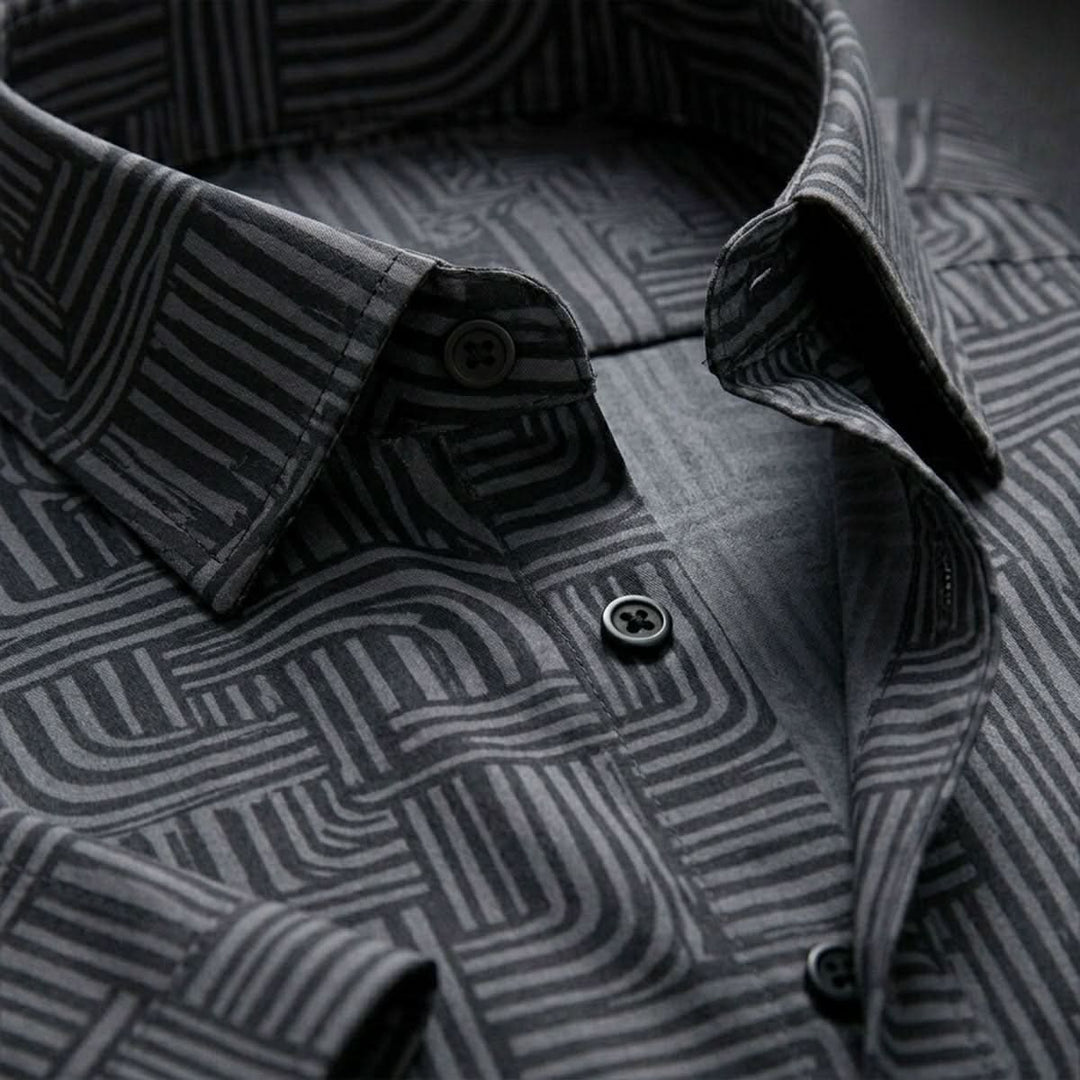 ASHFORD BLACK MAZE PATTERN SHIRT